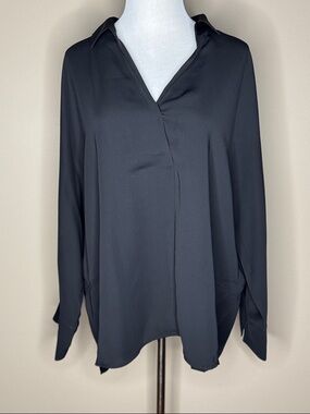 Nic+Zoe womens black long sleeve collared blouse size XL.